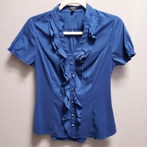 Express Elite Stretch Blue Ruffle Top
